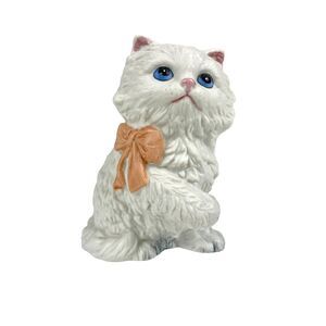 Homco Figurine Cat Kitten Kitty VTG White Persian Blue Eyes Porcelain 1428 3.5"